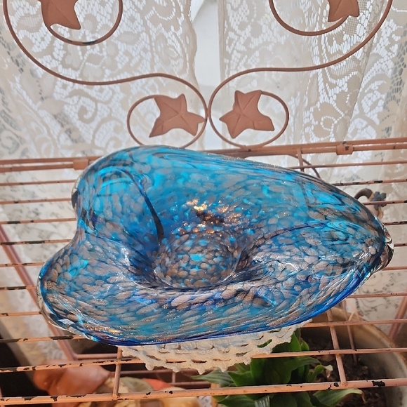 Murano Blue Glass Art Accent Bowl - Picture 2 of 4